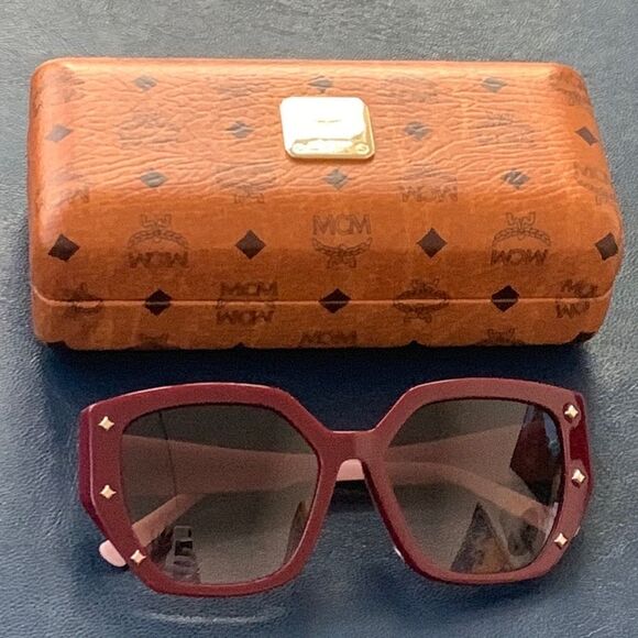 MCM Bordeaux Burgundy Square Sunglasses – Italian Luxury Designer Frames + Case - Picture 3 of 12